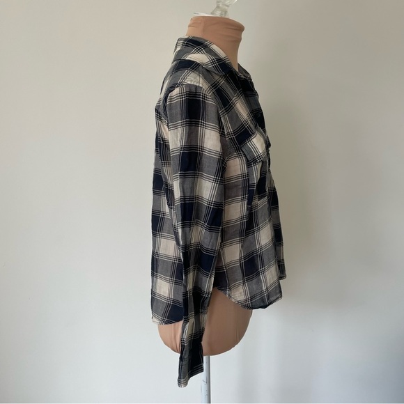Rag and Bone Navy White Check Plaid Quinn Cropped Button Down Shirt EUC Size XXS - Picture 7 of 11